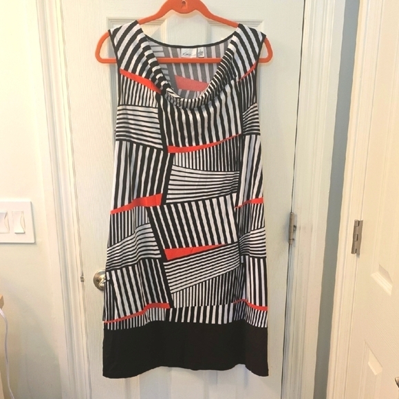 Kim Rogers Dresses & Skirts - Kim Rogers Black and White Shift Dress with Coral Highlights Size L (0728C)